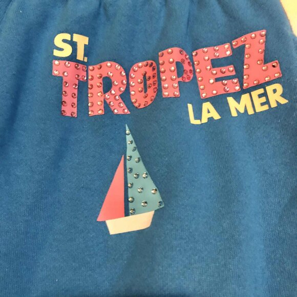 VINTAGE HAVANA St. Tropez Jet Setter Jogger Sweatpants Jewel Accents Blue S - Picture 2 of 7